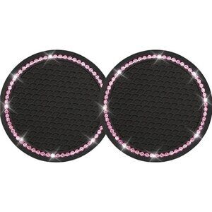 Car Cup Coaster Pink Black Bling Vehicle 2 Pack Rhinestone Universal Insert